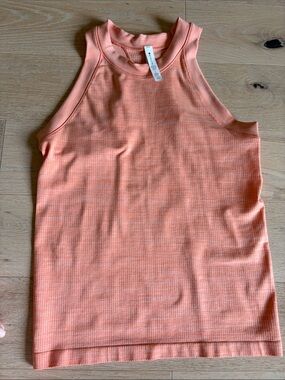 Athleta Ribbed High-Neck Tank Top in Peach Orange